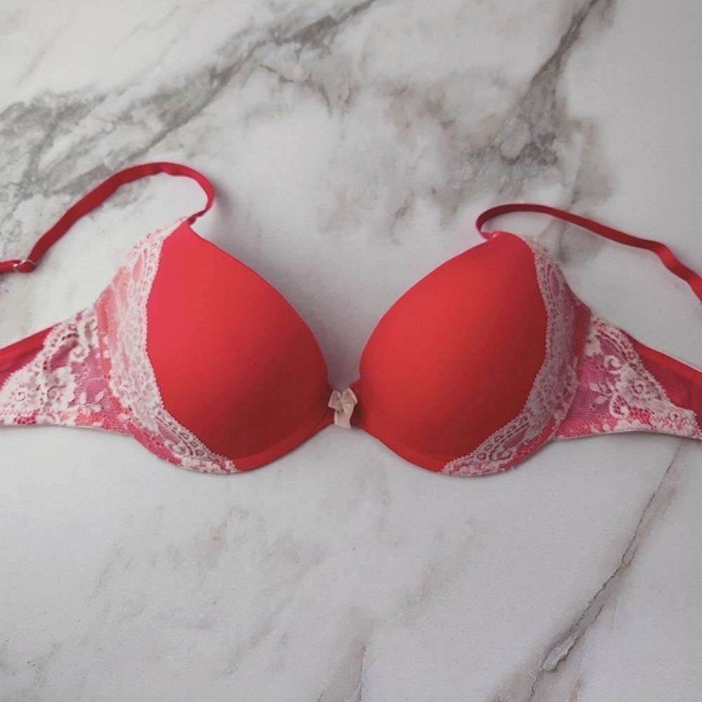 H&M Pink Peach White Lace Push Up Bra, Sz 36C